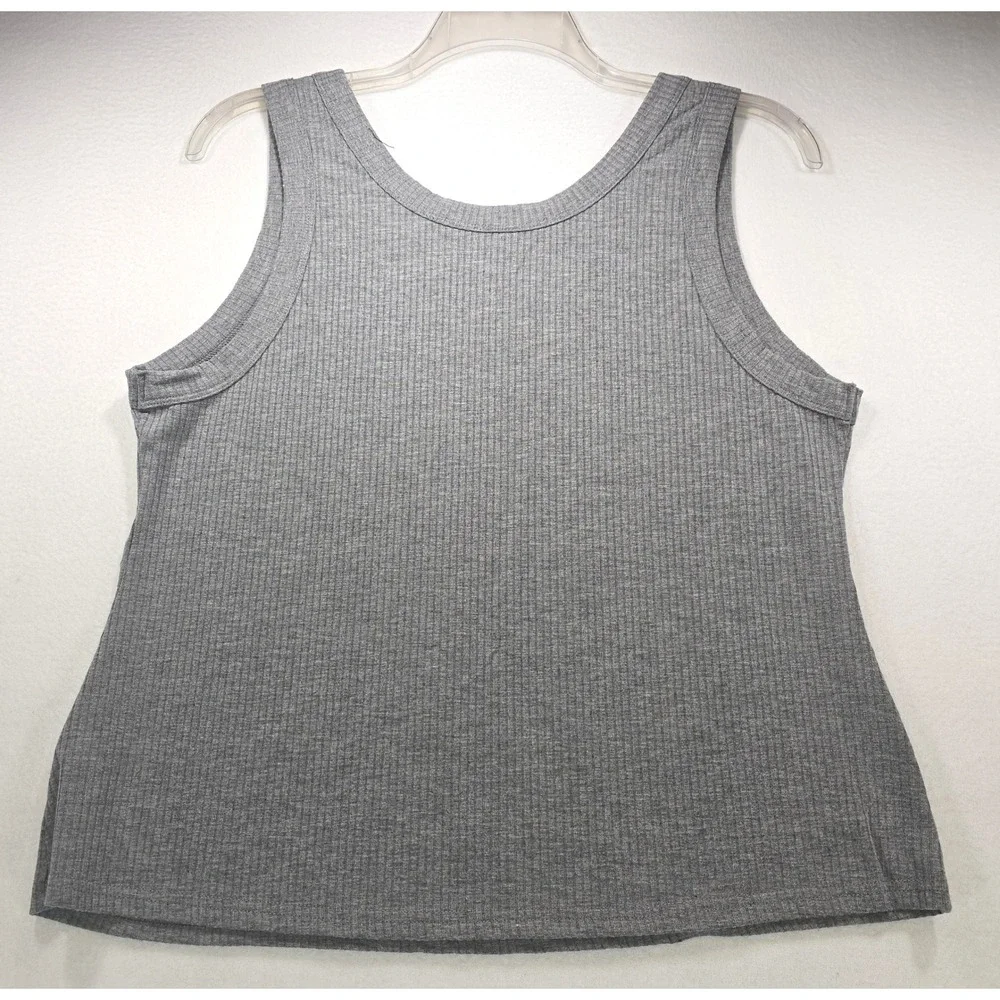 Grey Ribbed Knit Tank Top Scoop Neck Sleeveless Stretch Cami XXL M8M293 - Picture 2 of 7